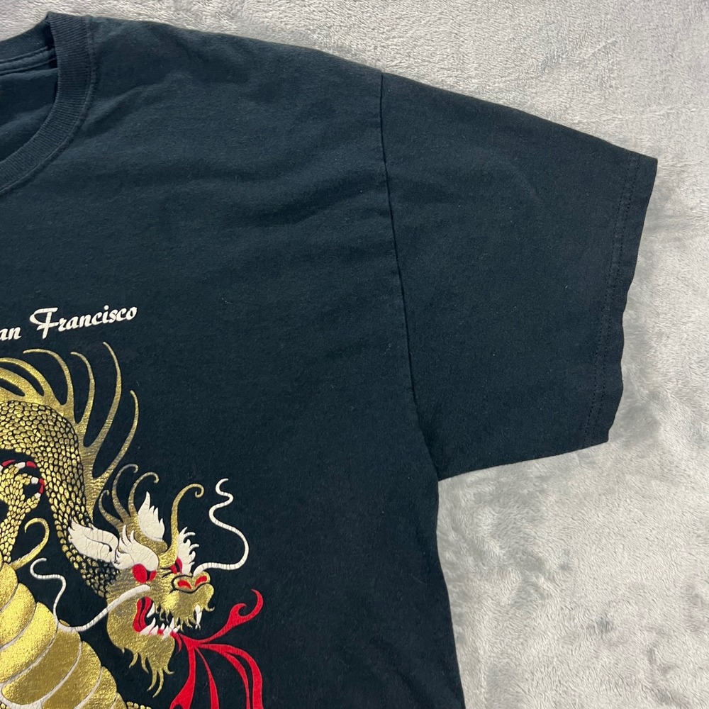 San Francisco Dragon Graphic Tee Adult XL Black Gold Foil Fire T-Shirt Hanes - Picture 9 of 16